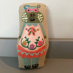 Karma Living Embroidered Hippo Floral Small Decorative Mini Pillow Boho Hippie